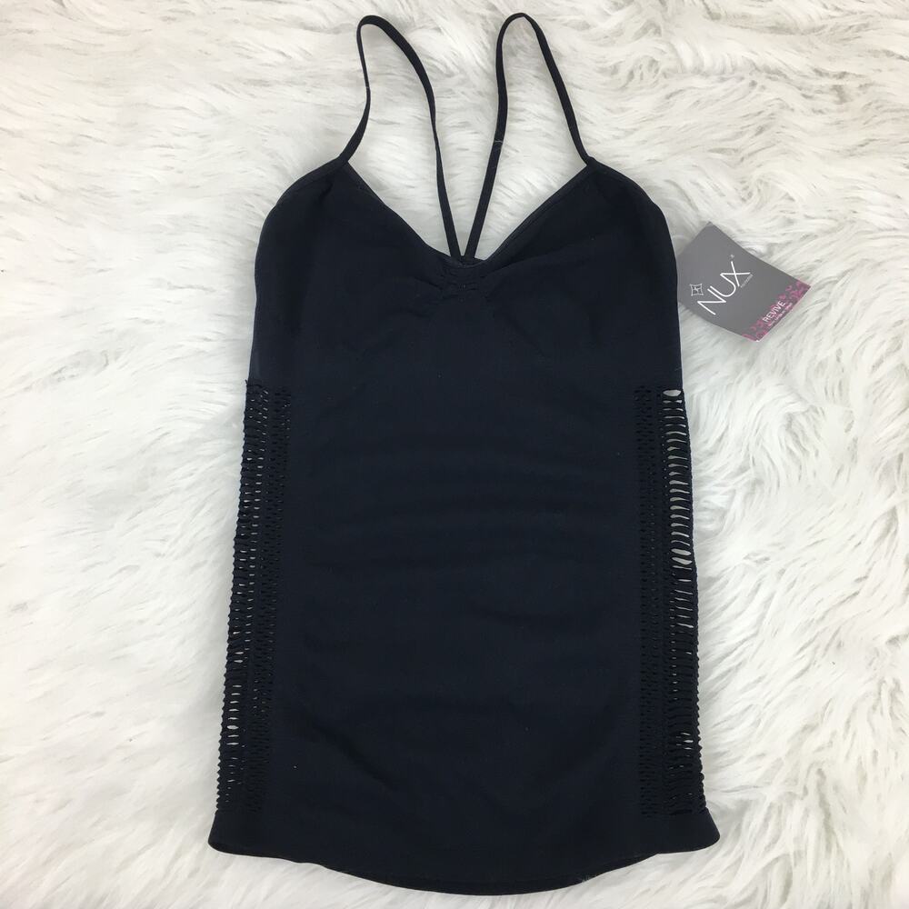 Nux Small Black Seamless Workout Tank Mesh Sides Cutouts Small